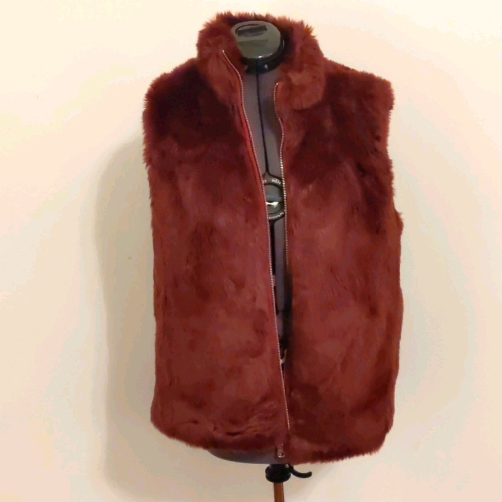 Burgundy J.Crew faux fur vest. Size XS.